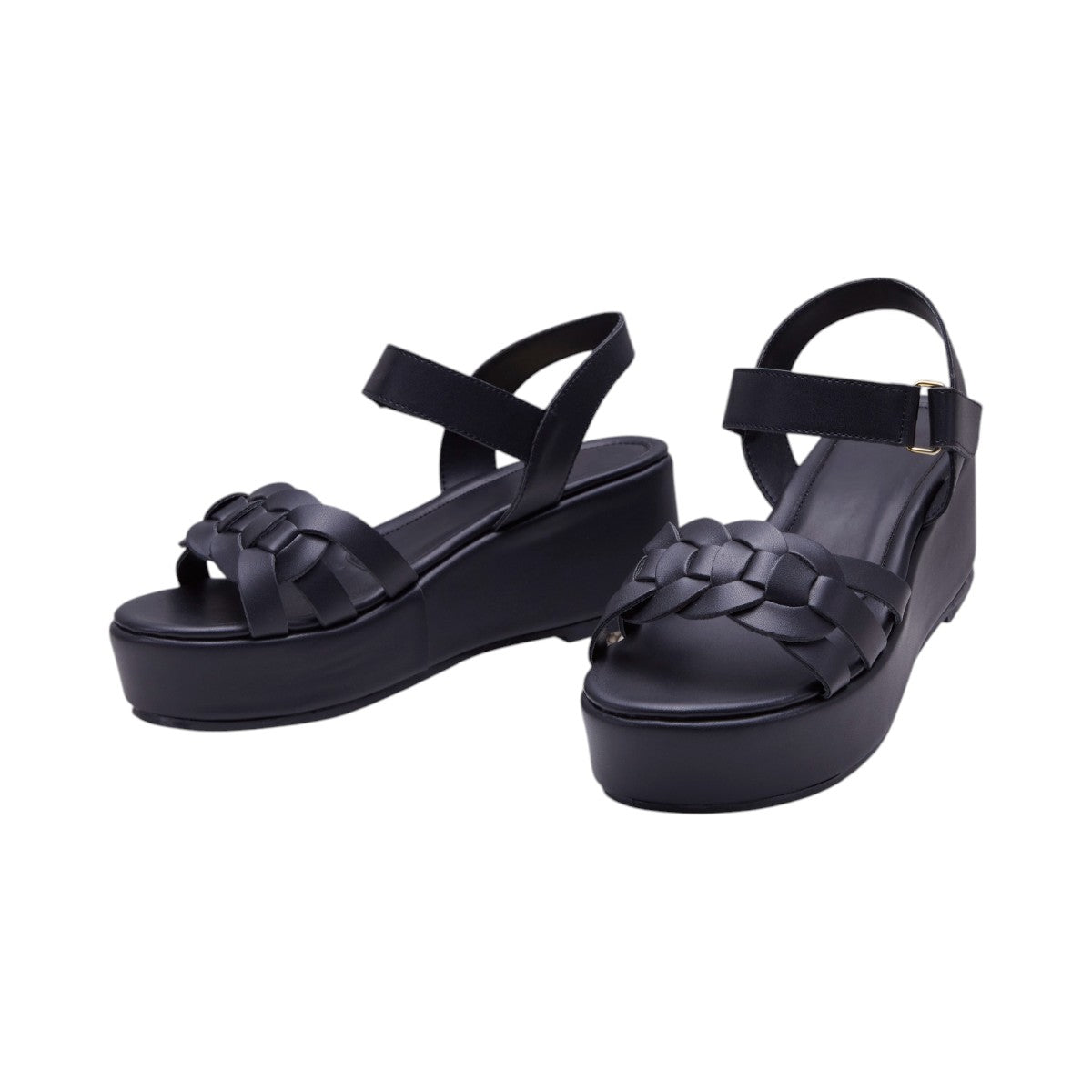 Plataforma Mujer Textil Tipo Piel Trenzado Decorativo color Negro dv2925