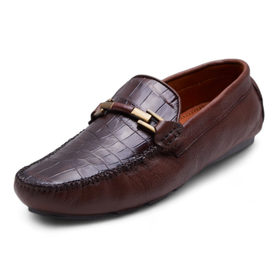 Mocasin Hombre Café en Piel Exótica Cocodrilo dv2925