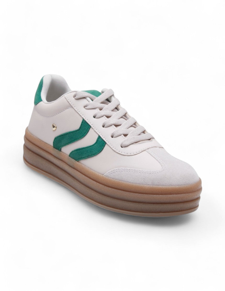 Tenis Blanco Plataforma con Líneas Verdes dv2925