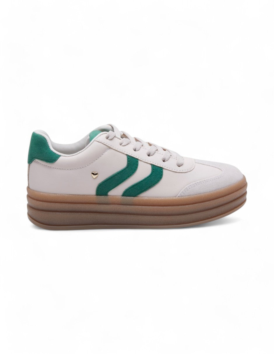 Tenis Blanco Plataforma con Líneas Verdes dv2925