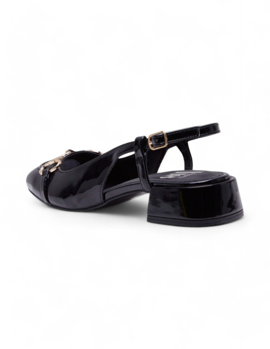 Tacon Negro de Mujer Brillante con Herraje