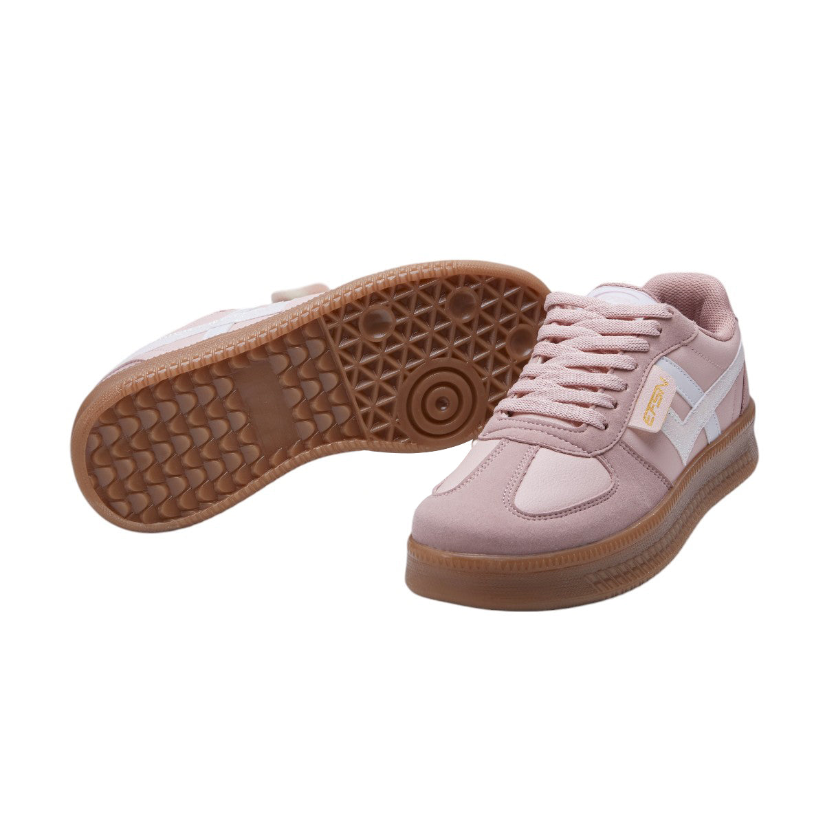 Tenis Dama con Cortes Asimétricos en Mezclia de Piel y Terciopelo Color Rosa dv2925