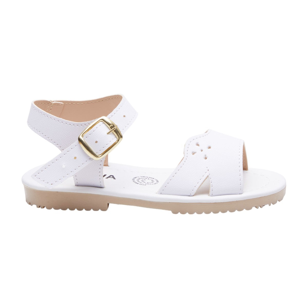 Sandalia Niña Tipo Piel color Blanco con Flore Decorativa en Corte Laser dv2925