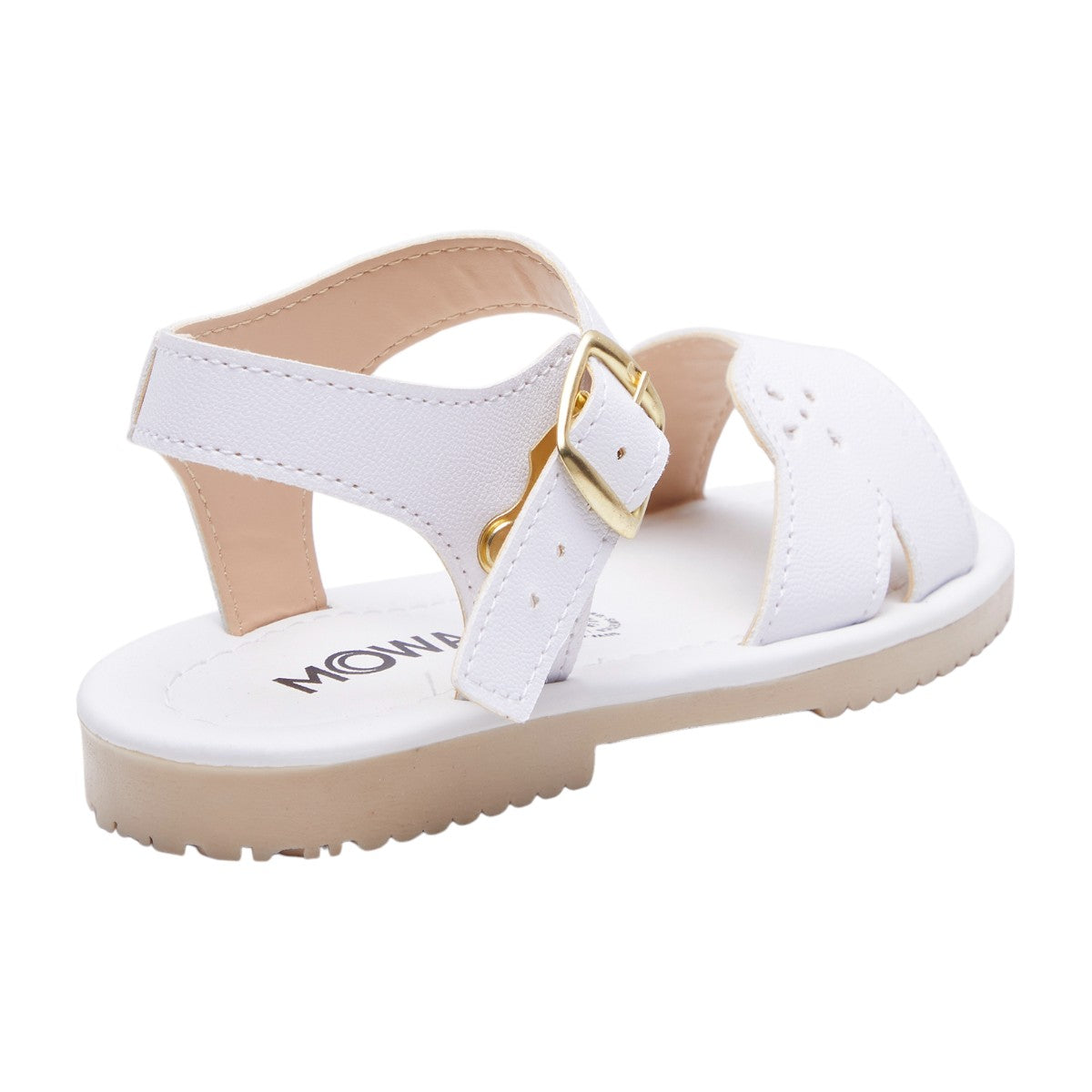 Sandalia Niña Tipo Piel color Blanco con Flore Decorativa en Corte Laser dv2925