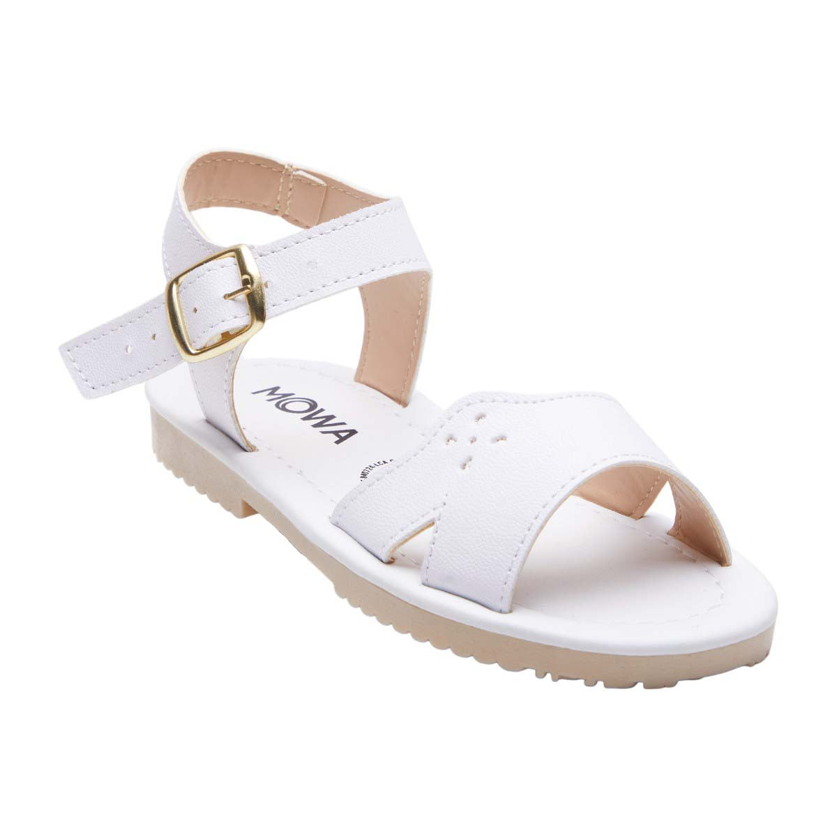 Sandalia Niña Tipo Piel color Blanco con Flore Decorativa en Corte Laser dv2925