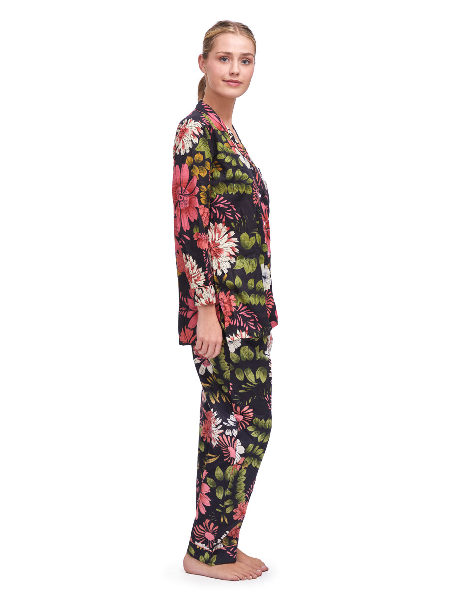 Pijama Algodón Camisa y Pantalón Mujer Estampado Azul Marino y Rosa dv2925