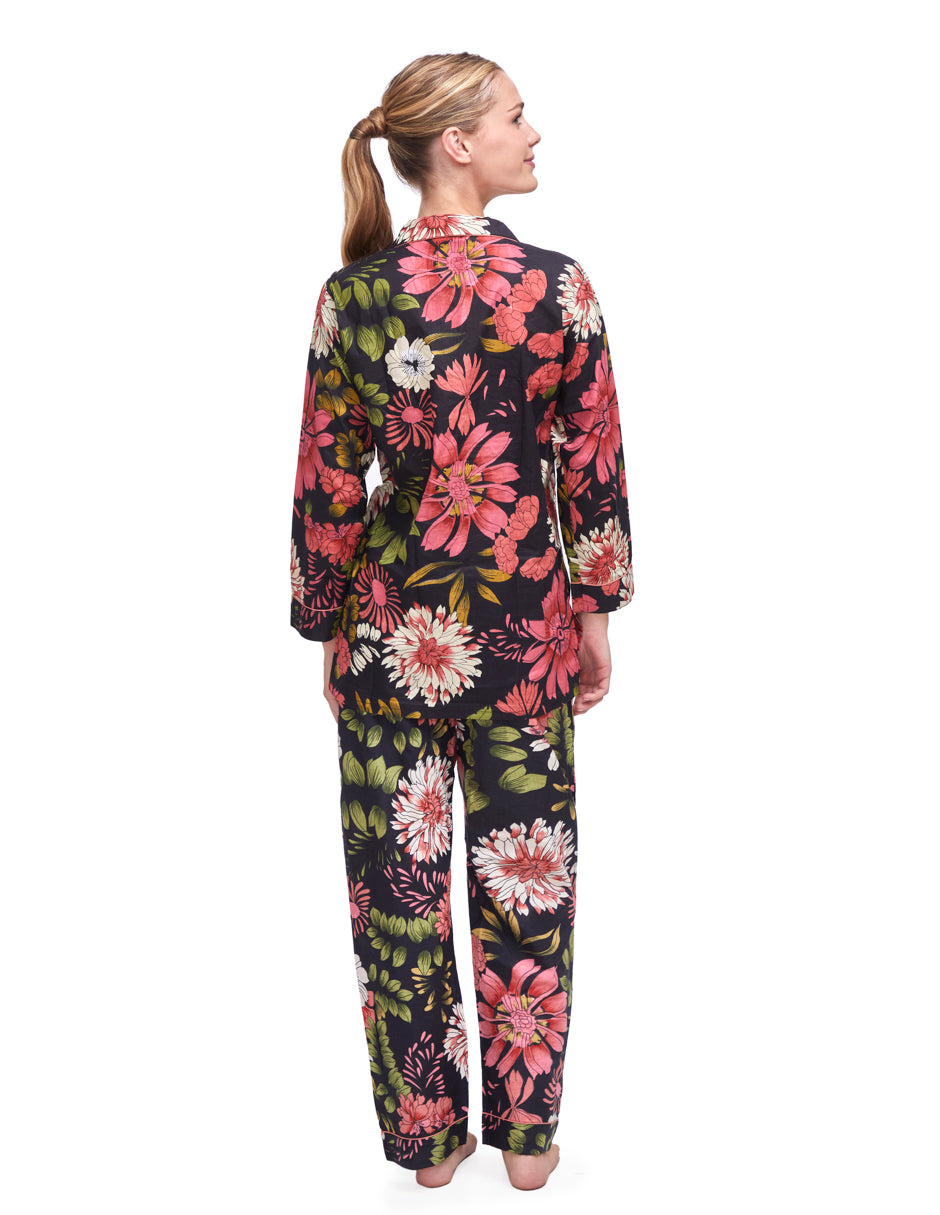 Pijama Algodón Camisa y Pantalón Mujer Estampado Azul Marino y Rosa dv2925