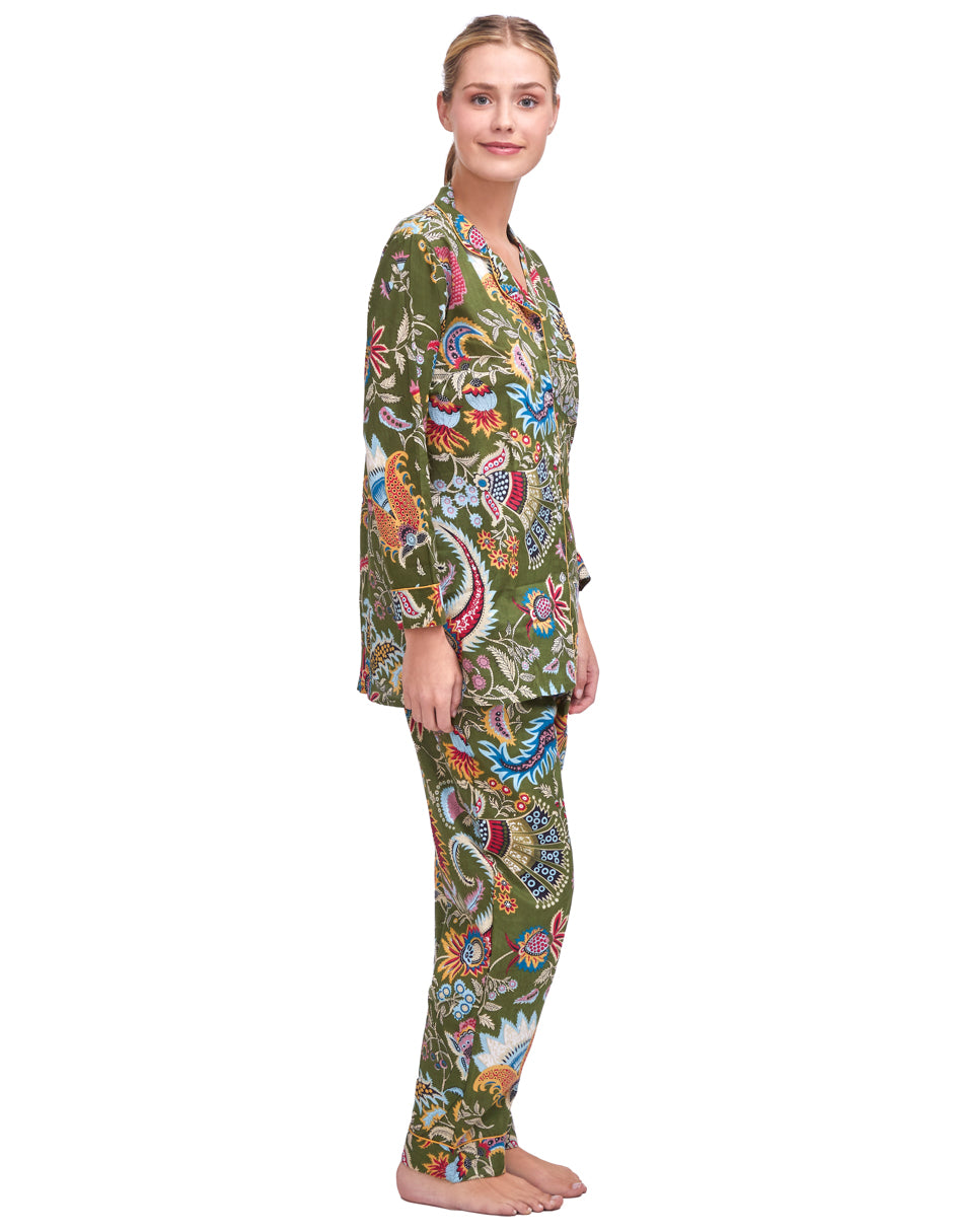 Pijama Algodón Camisa y Pantalón Mujer Estampado Verde dv2925