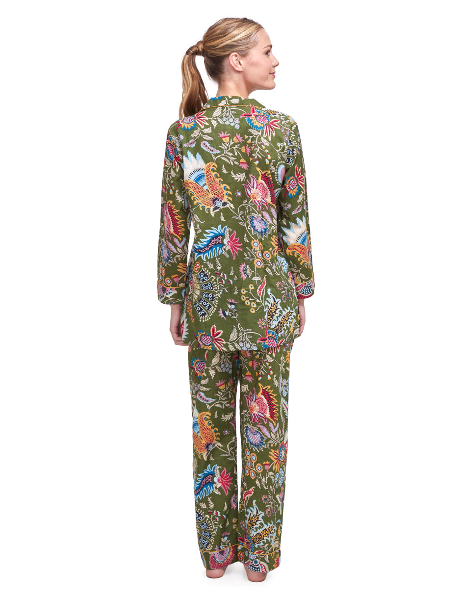 Pijama Algodón Camisa y Pantalón Mujer Estampado Verde dv2925