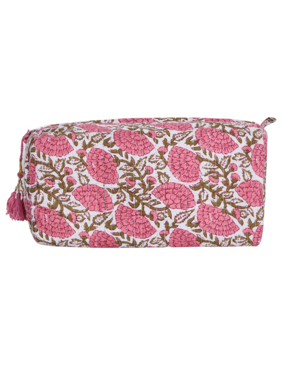 Set de Neceser/ Cosmetiquera en tela 100% algodón estampada en colores rosa dv2925