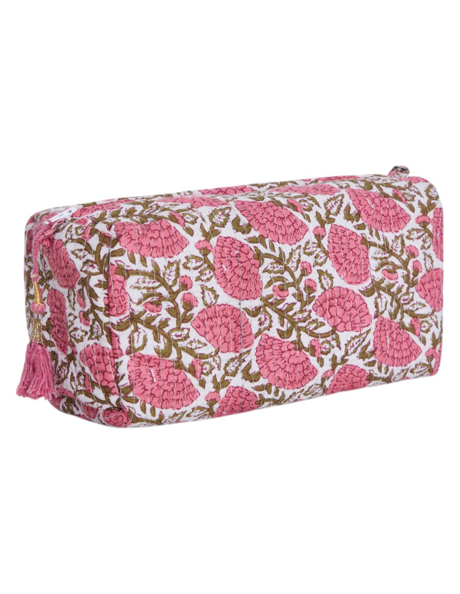 Set de Neceser/ Cosmetiquera en tela 100% algodón estampada en colores rosa dv2925