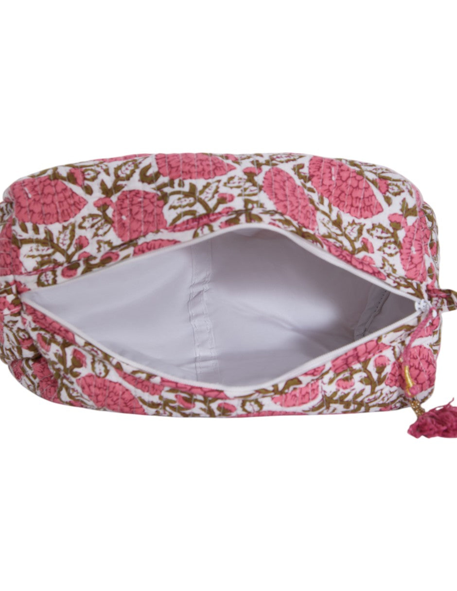 Set de Neceser/ Cosmetiquera en tela 100% algodón estampada en colores rosa dv2925
