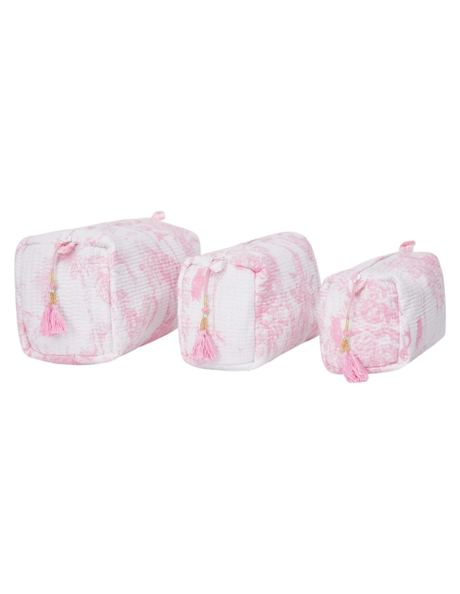 Kit de Neceseres en Algodón Estampado Rosa y Blanco dv2925