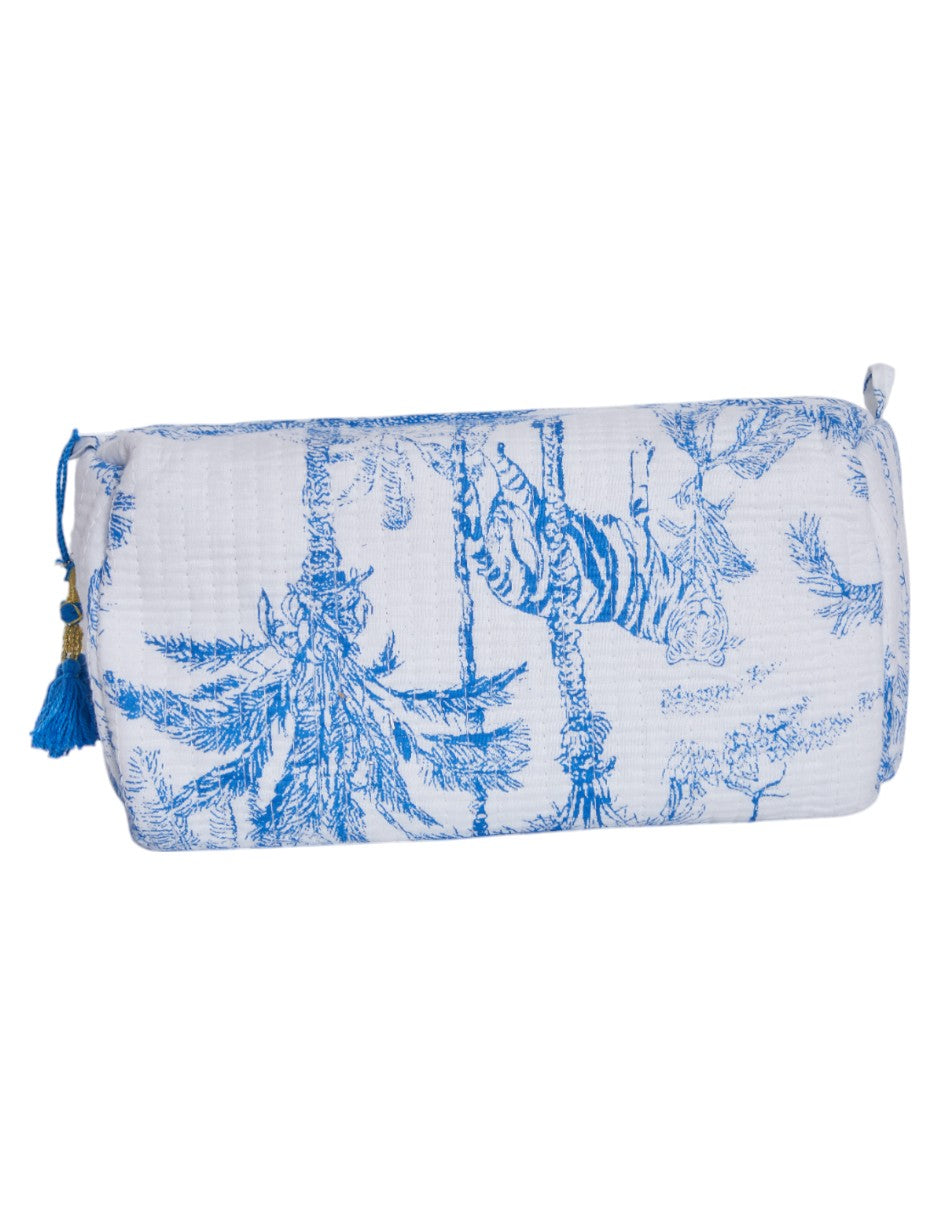 Set de Neceser/ Cosmetiquera en tela 100% algodón estampada Azul con Blanco dv2925