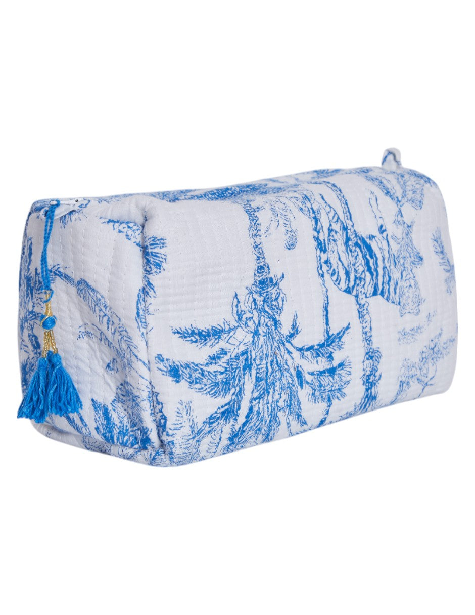 Set de Neceser/ Cosmetiquera en tela 100% algodón estampada Azul con Blanco dv2925