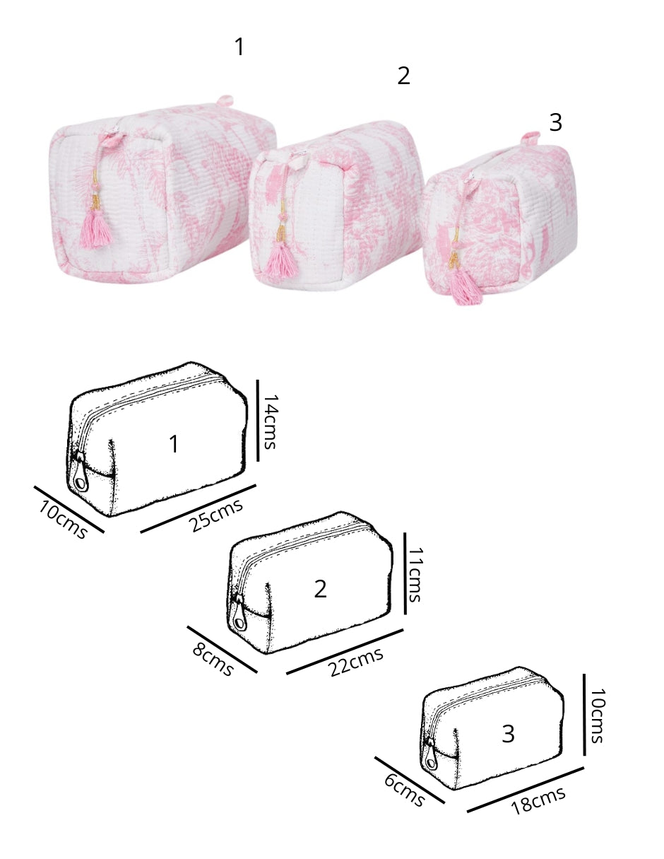 Kit de Neceseres en Algodón Estampado Rosa y Blanco dv2925