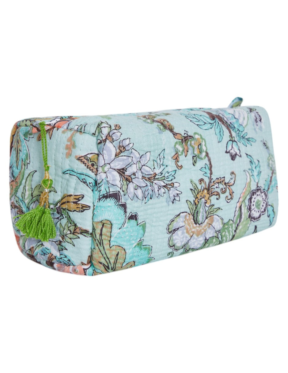 Set de Neceser/ Cosmetiquera en tela 100% algodón estampada en color verde menta dv2925