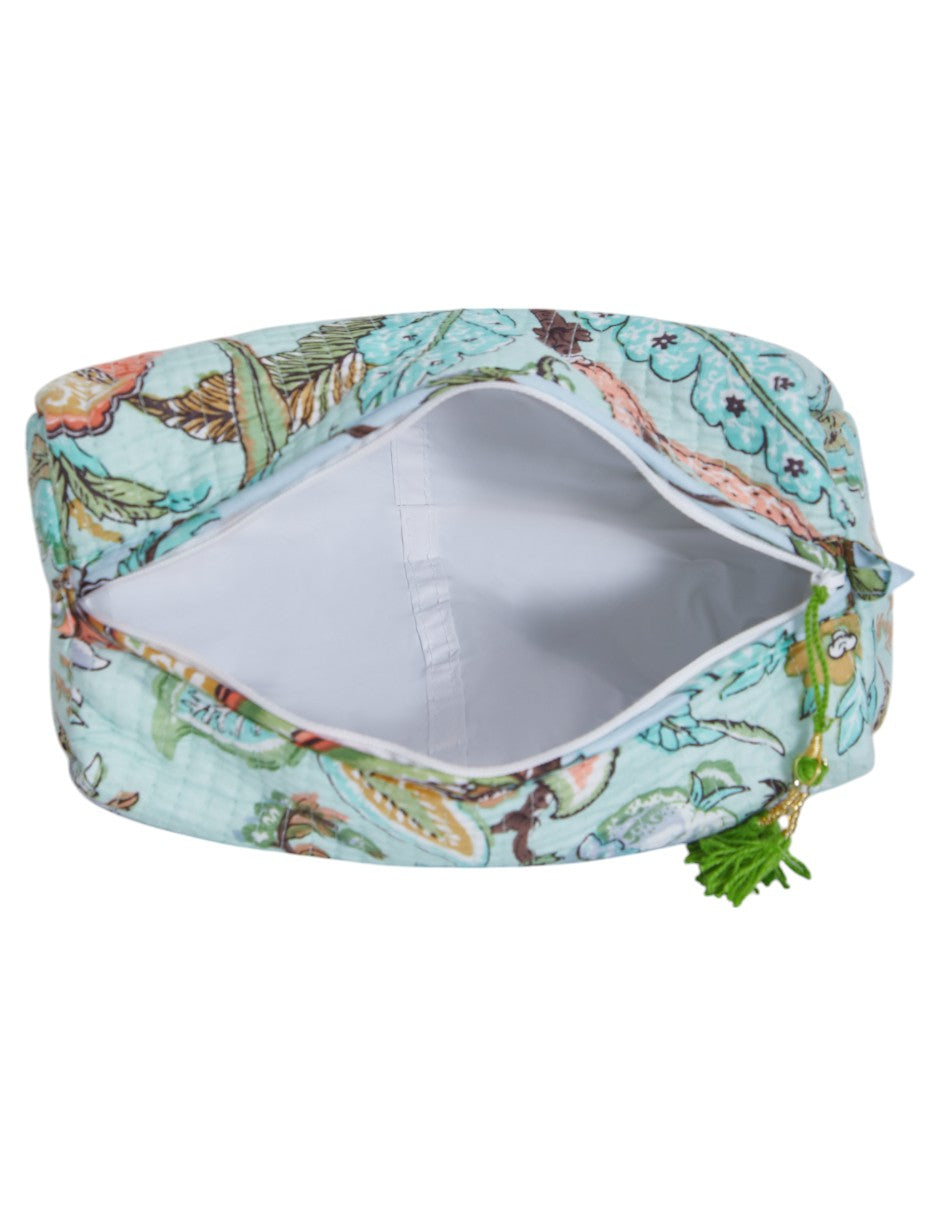 Set de Neceser/ Cosmetiquera en tela 100% algodón estampada en color verde menta dv2925