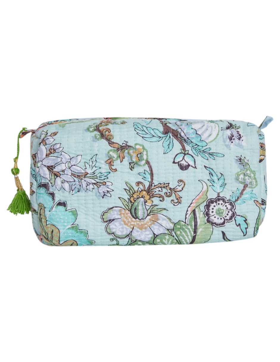 Set de Neceser/ Cosmetiquera en tela 100% algodón estampada en color verde menta dv2925