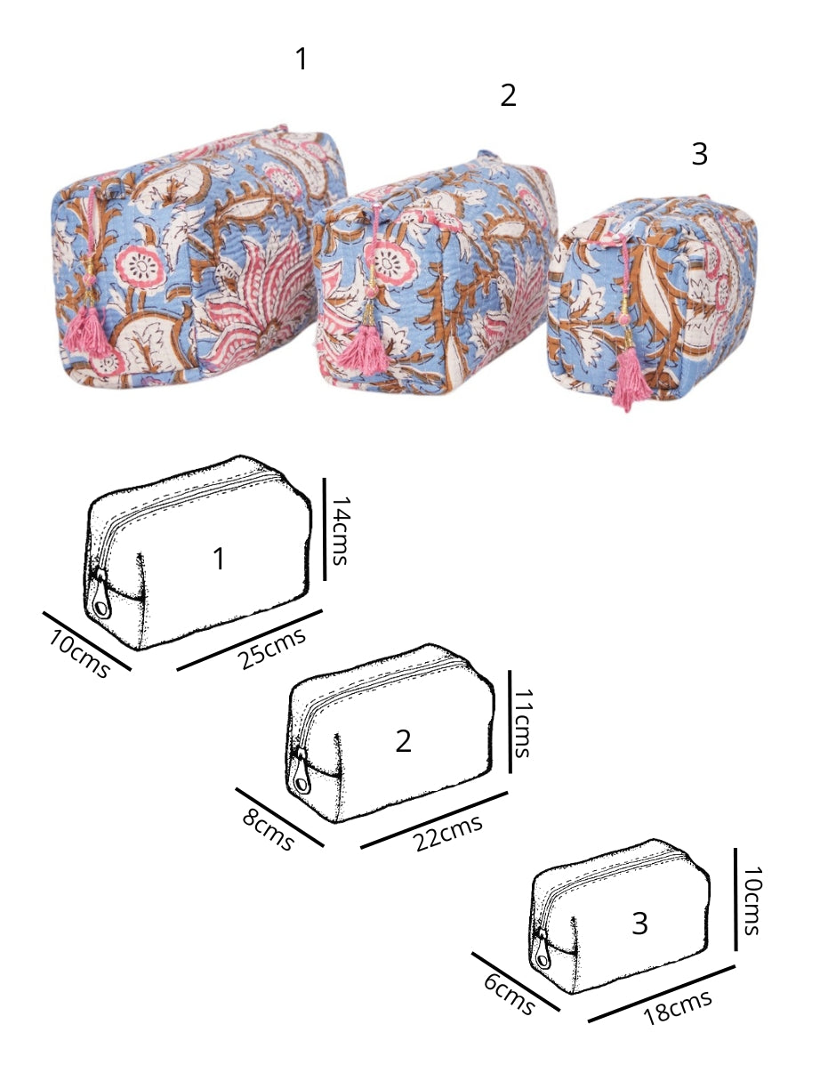 Set de Neceser/ Cosmetiquera en tela 100% algodón estampada multicolor dv2925