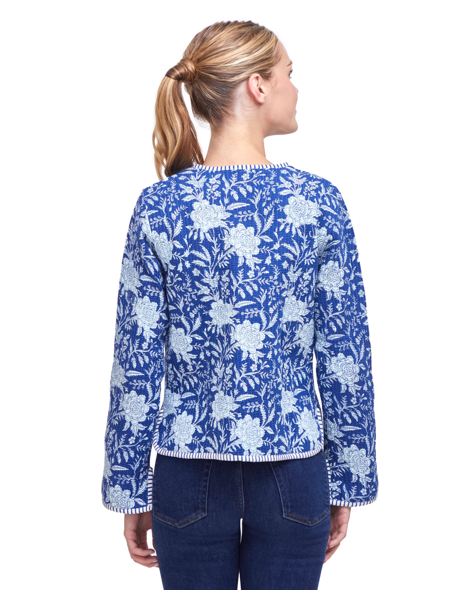 Chamarra Mujer Algodón Tela Estampada Azul Monocromático dv2925