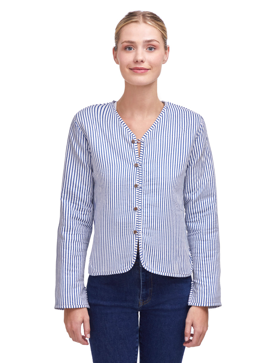 Chamarra Mujer Algodón Tela Estampada Azul Monocromático dv2925