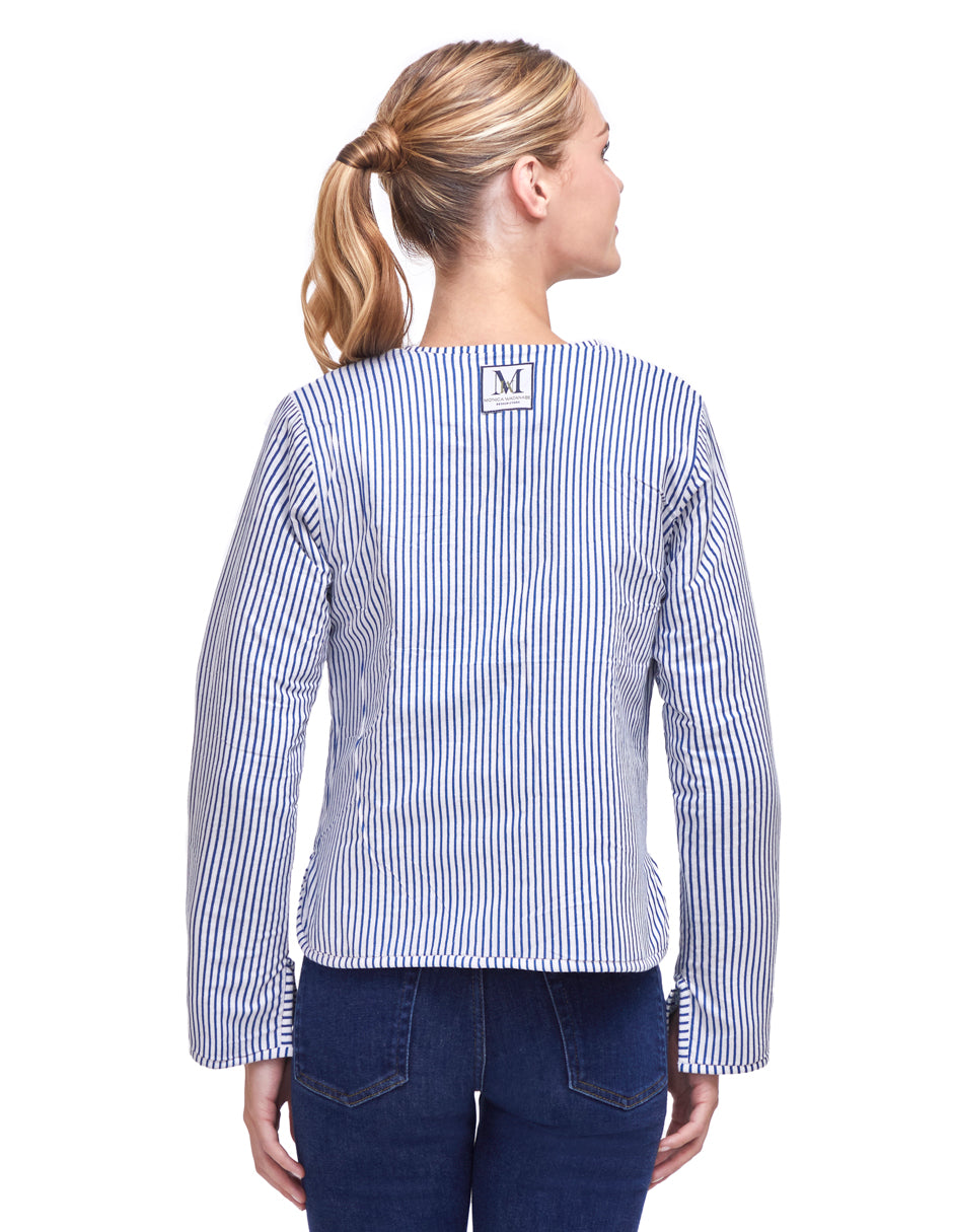 Chamarra Mujer Algodón Tela Estampada Azul Monocromático dv2925