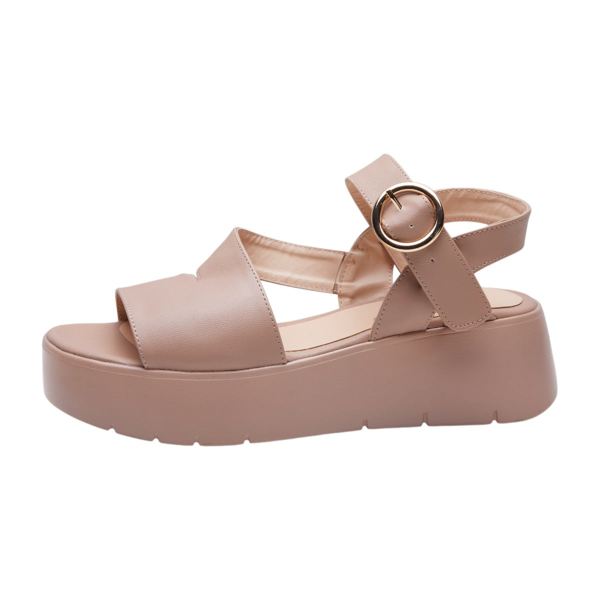 Sandalias de plataforma para dama con suela alta de 5cm, material sintético tipo piel color beige cv2925
