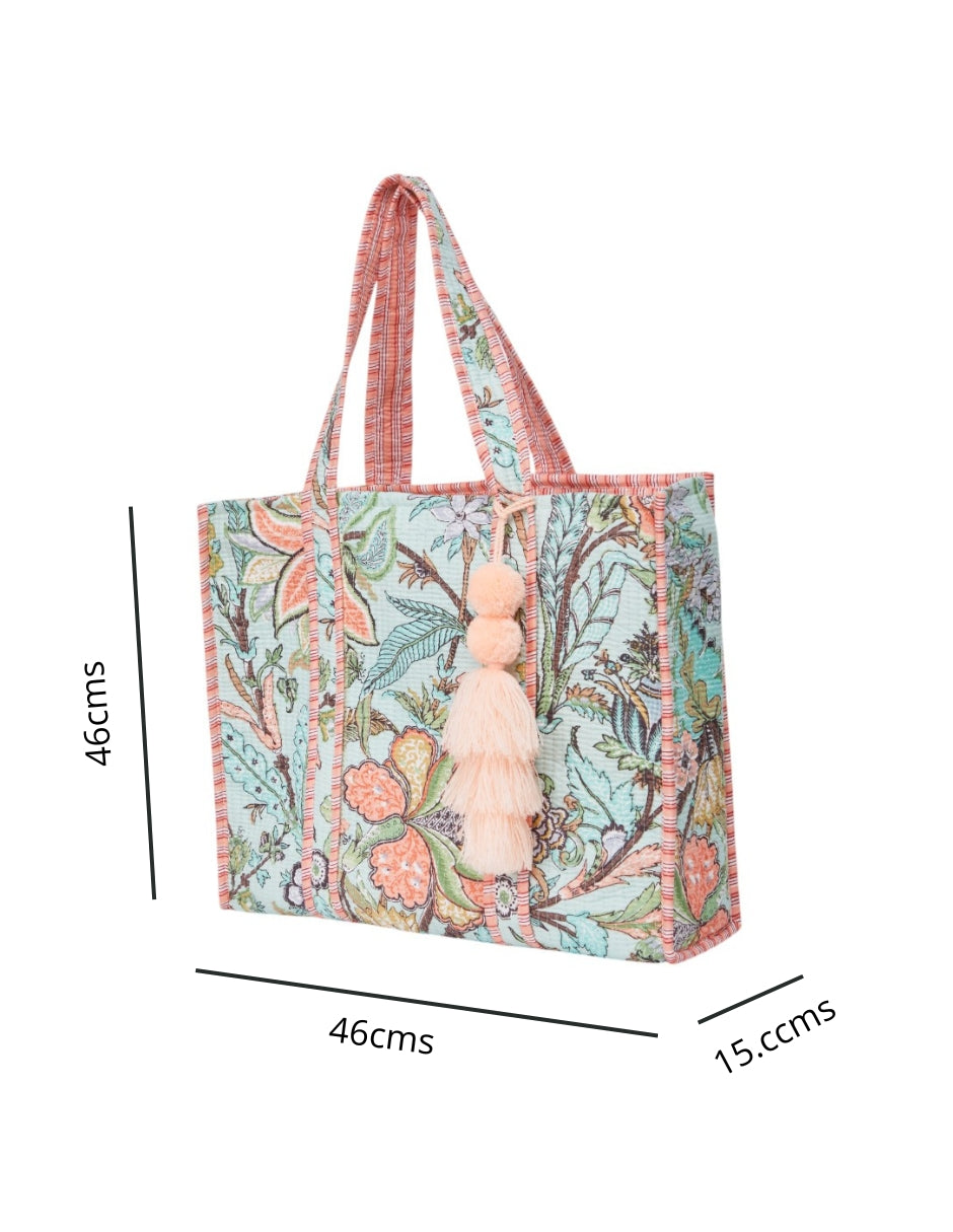 Bolsa Shopper Tela Algodón Estampado Menta dv2925