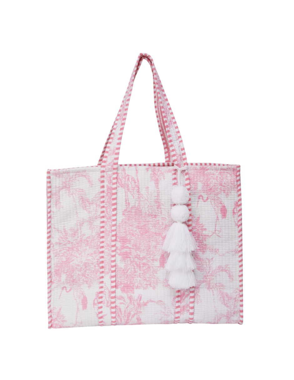 Bolsa Shopper Tela Algodón Estampado Rosa dv2925