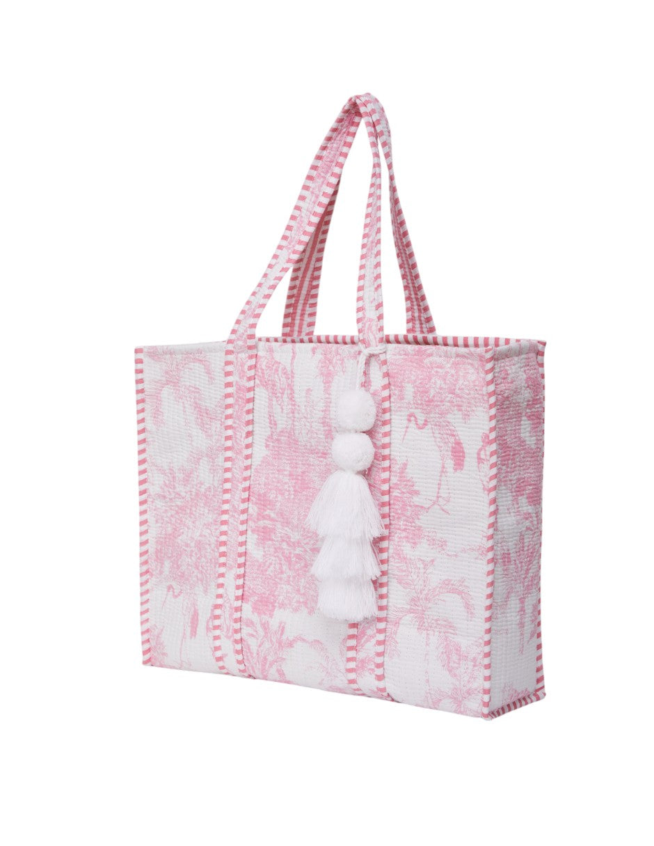 Bolsa Shopper Tela Algodón Estampado Rosa dv2925