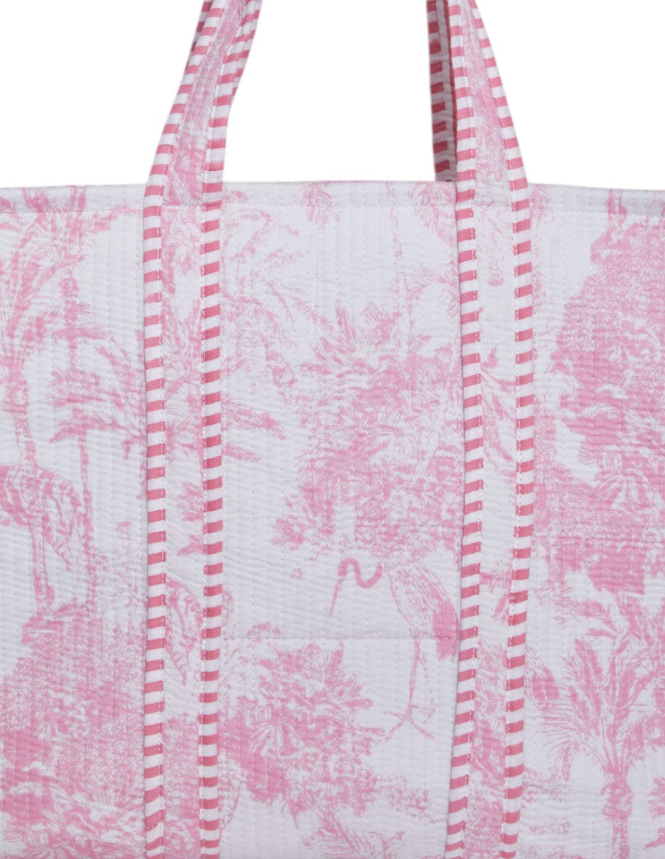 Bolsa Shopper Tela Algodón Estampado Rosa dv2925