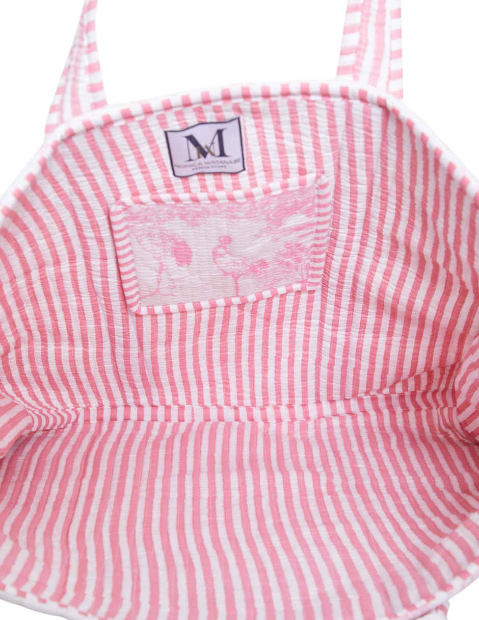 Bolsa Shopper Tela Algodón Estampado Rosa dv2925