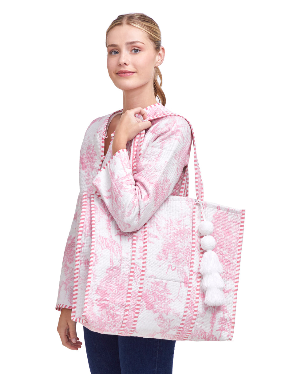 Bolsa Shopper Tela Algodón Estampado Rosa dv2925