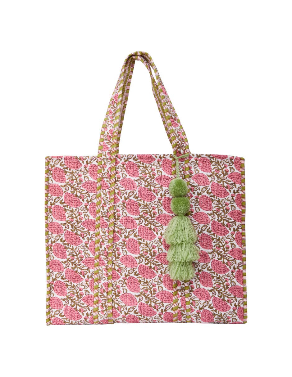 Bolsa Shopper Tela Algodón Estampado Rosa Mexicano dv2925