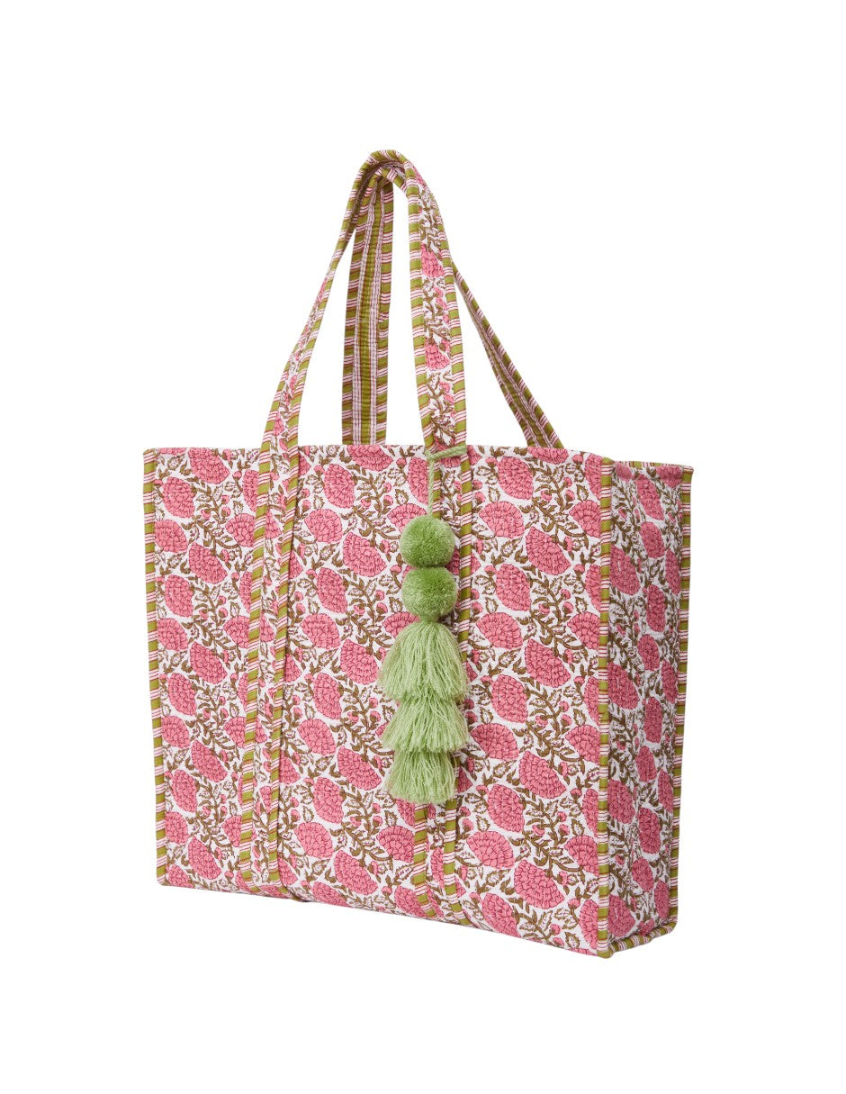 Bolsa Shopper Tela Algodón Estampado Rosa Mexicano dv2925