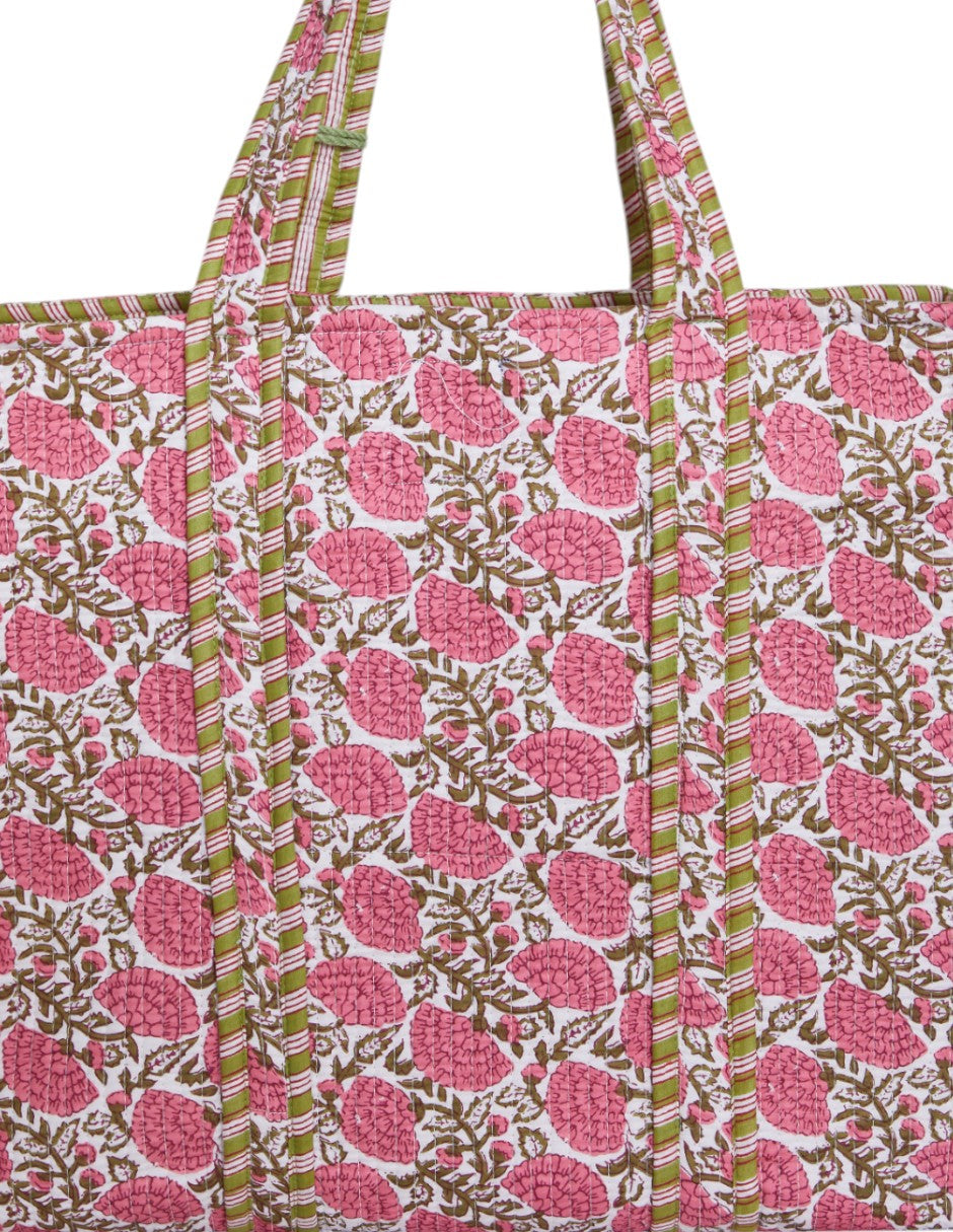 Bolsa Shopper Tela Algodón Estampado Rosa Mexicano dv2925