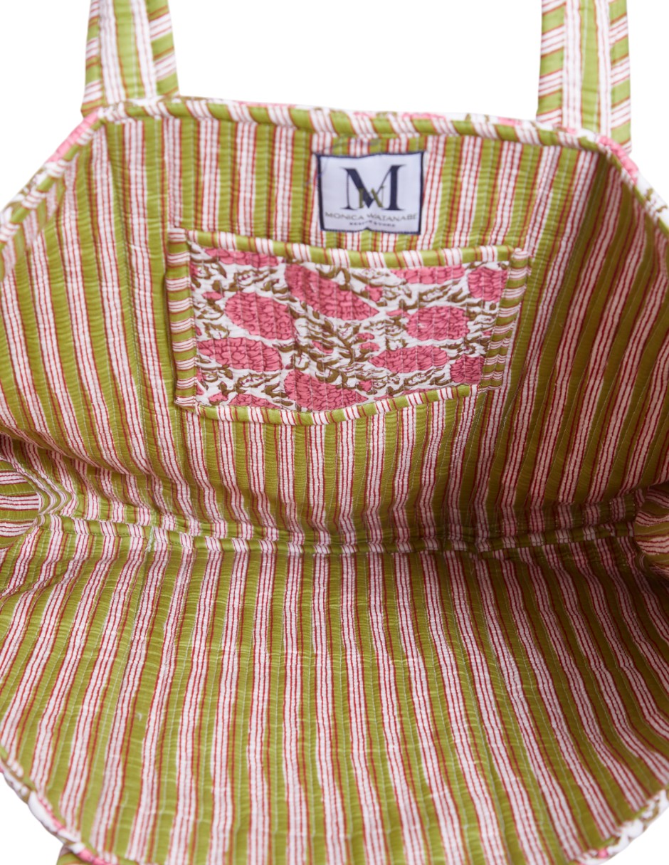 Bolsa Shopper Tela Algodón Estampado Rosa Mexicano dv2925