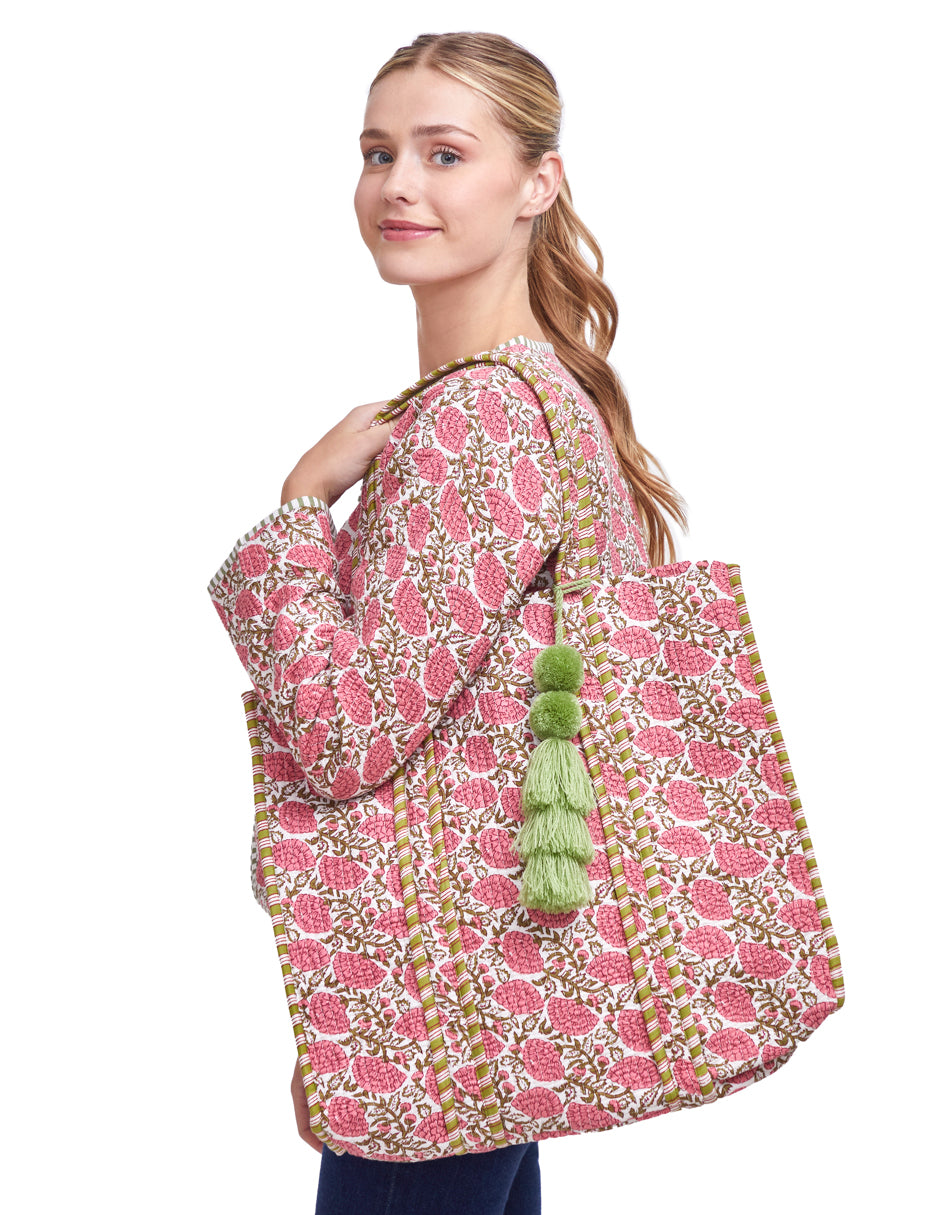 Bolsa Shopper Tela Algodón Estampado Rosa Mexicano dv2925