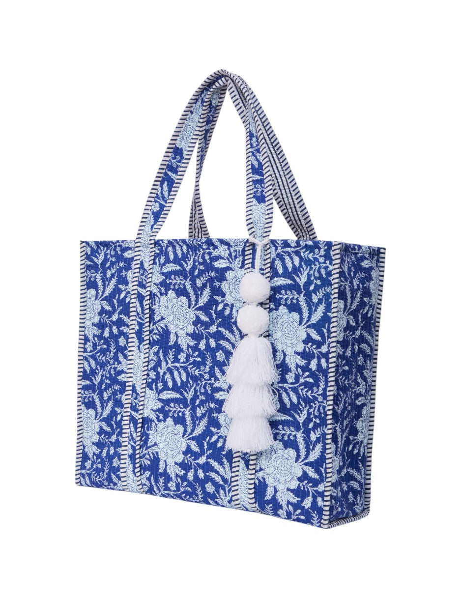 Bolsa Shopper Tela Algodón Estampado Azul Monocromático dv2925