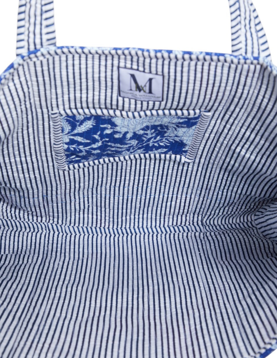 Bolsa Shopper Tela Algodón Estampado Azul Monocromático dv2925