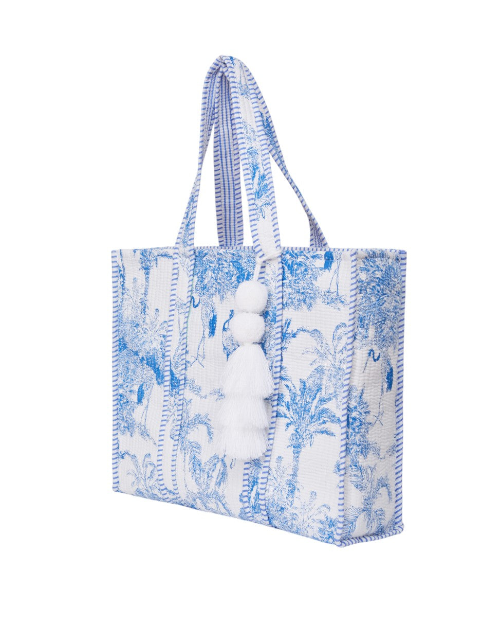 Bolsa Shopper Tela Algodón Estampado Azul dv2925