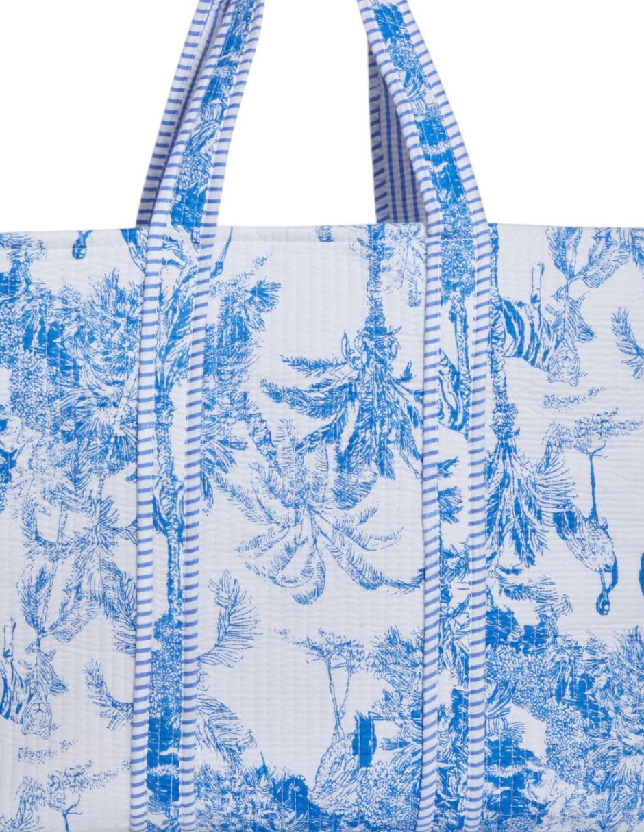 Bolsa Shopper Tela Algodón Estampado Azul dv2925