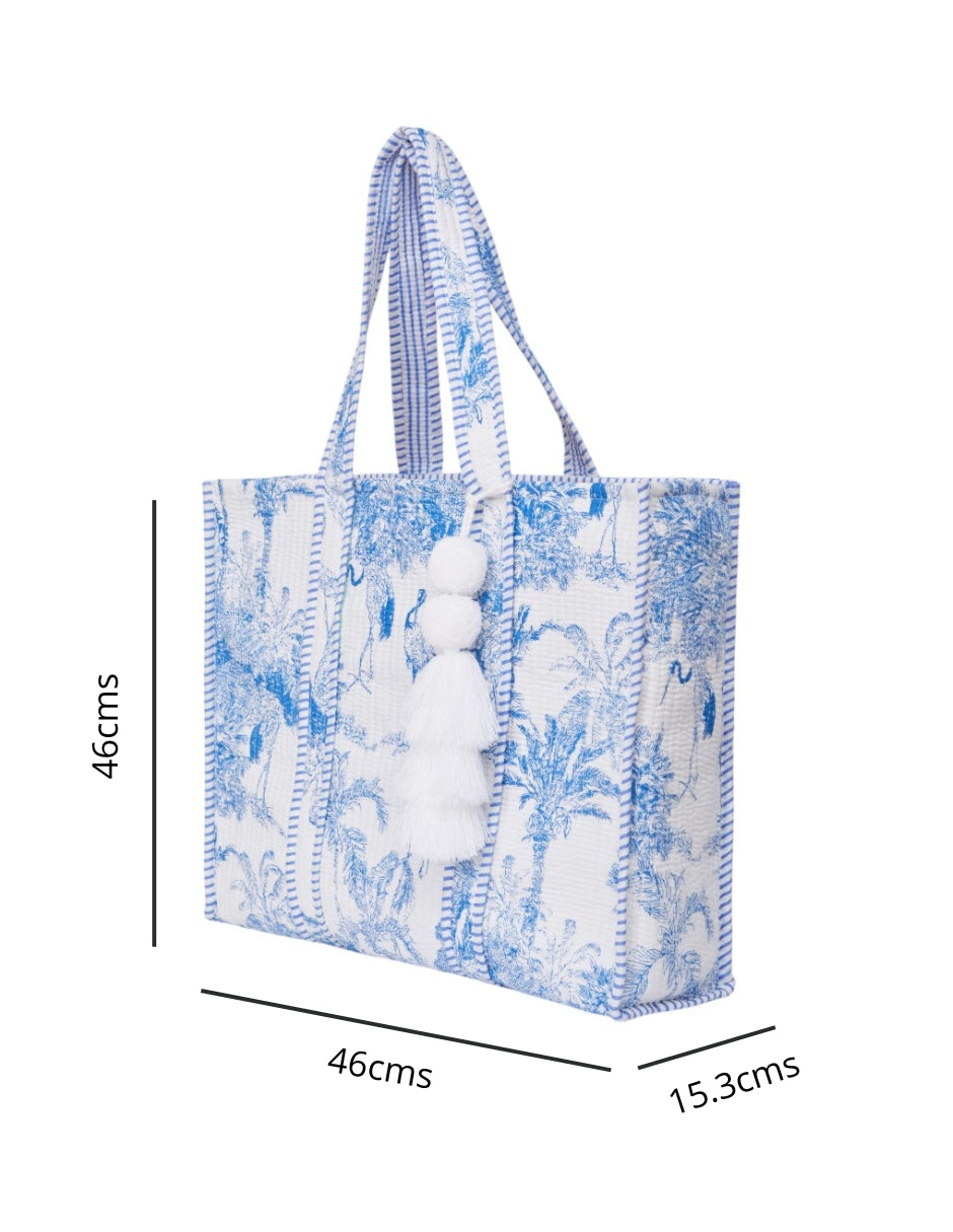 Bolsa Shopper Tela Algodón Estampado Azul dv2925