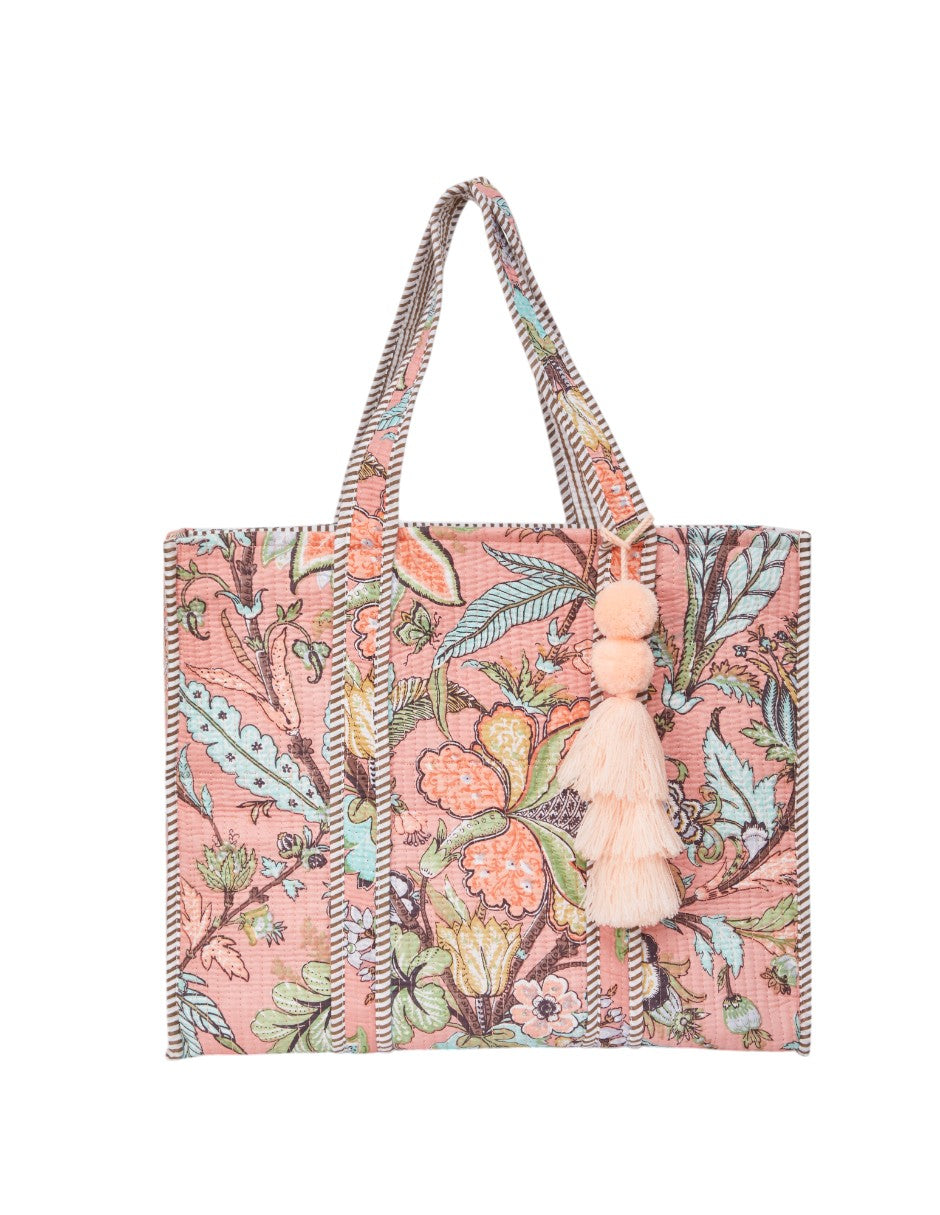 Bolsa Shopper Tela Algodón Estampado Salmón dv2925
