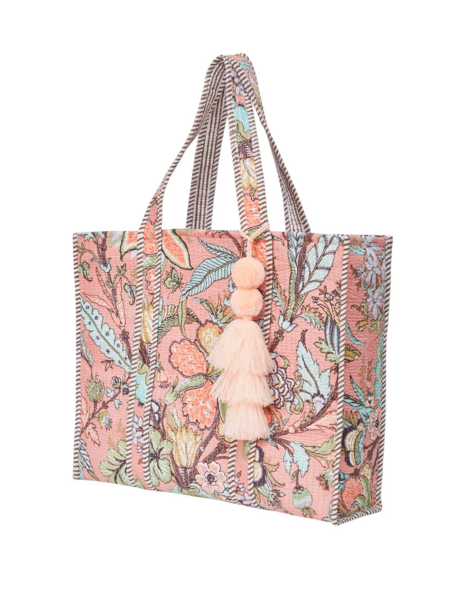 Bolsa Shopper Tela Algodón Estampado Salmón dv2925