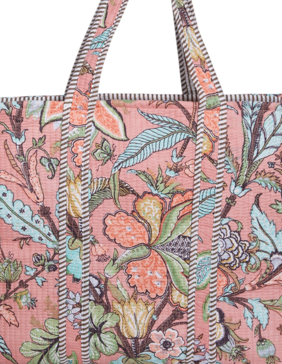Bolsa Shopper Tela Algodón Estampado Salmón dv2925