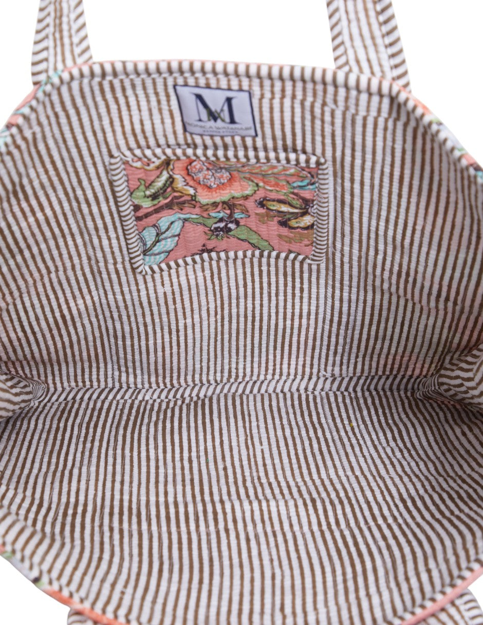 Bolsa Shopper Tela Algodón Estampado Salmón dv2925