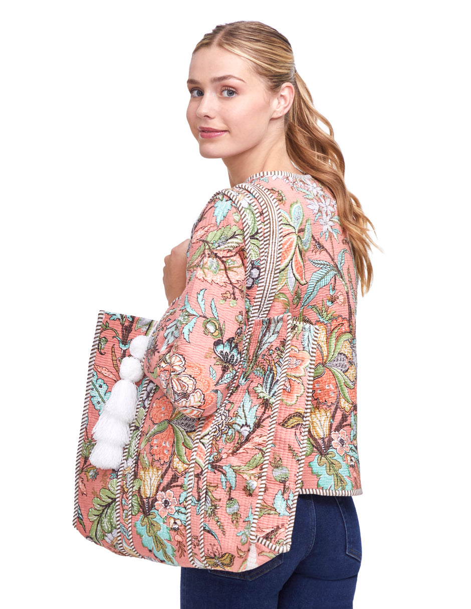 Bolsa Shopper Tela Algodón Estampado Salmón dv2925