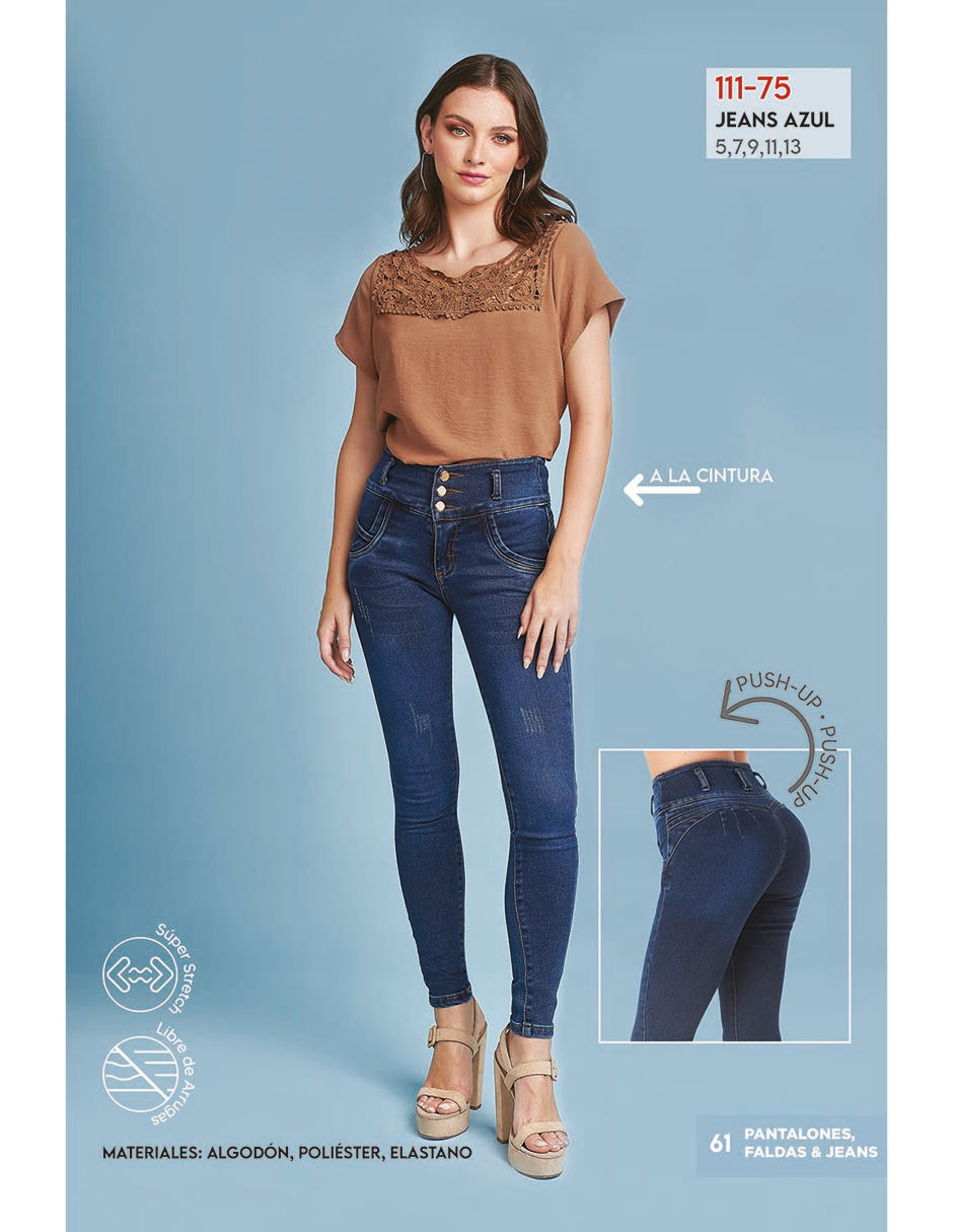 Jeans Mezclilla: Tres Botones, Push Up, Stretch Colombiano